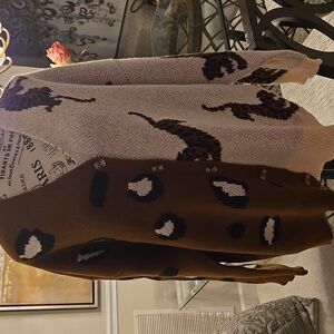 Brown and Tan Leopard Split Pattern Tunic Oversized Chunky Knit Sweater New